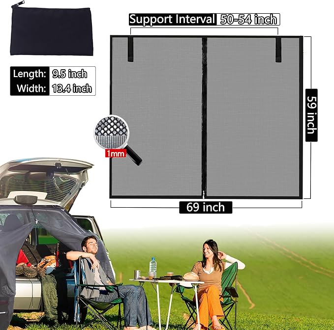 Car Tailgate Mesh Screen for SUV Camping, Bug Screen for Car, Magnetic Mosquito Net, Camping Car Tail Tents（SUV MPV Size: XL）