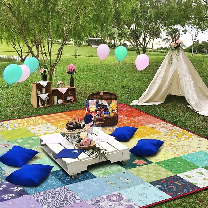 Extra Large Picnic Blankets Waterproof Foldable (80"x 80") Boho Beach Blanket Waterproof Sandproof,3-Layer Thicking Mat Outdoor Packable Camping Blanket