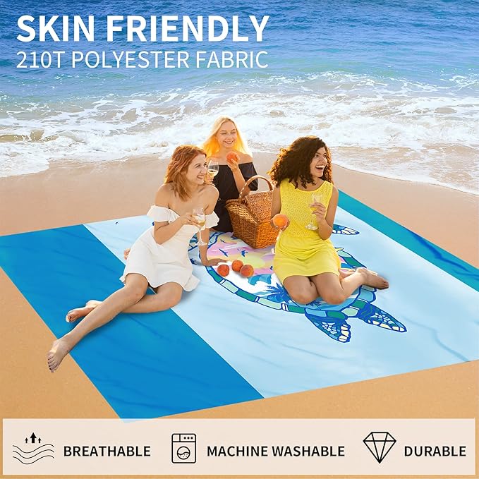 Large Beach Blanket Waterproof Sandproof 108"x 82" for 1-6 Adults,Quick Drying Beach Mat,Lightweight & Durable,Beach Essentials for Family Beach Camping Travel Picnic