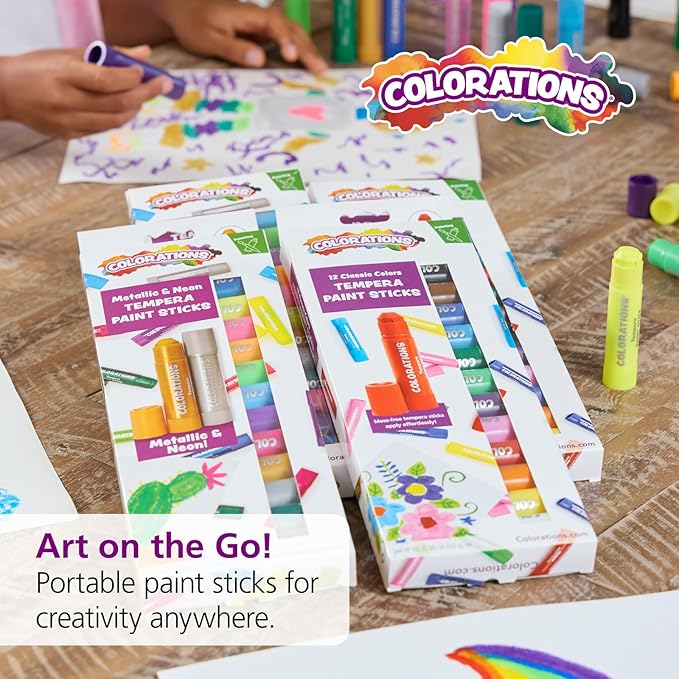 Tempera Paint Sticks, 24 Colors, Silky Smooth Color Application, Classic, Neon & Metallic Colors