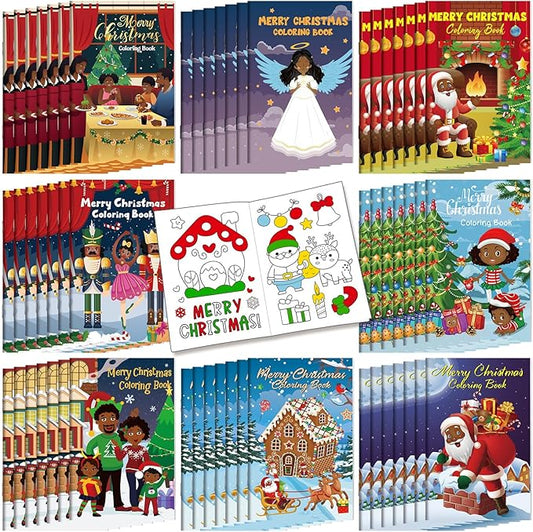 Cholemy 56 Pcs Christmas Coloring Books for Kids Party Favors Mini Christmas Coloring Books Bulk DIY Art Winter Small Coloring Books Xmas Stockings Goodie Bags Stuffers Party Supplies (African Style)