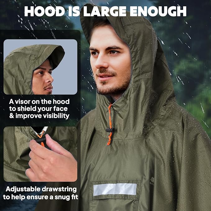 ANYOO Hooded Rain Poncho for Adults Waterproof Lightweight Rain Coat for Men Women Reusable Rain Jacket for Emergency Outdoor