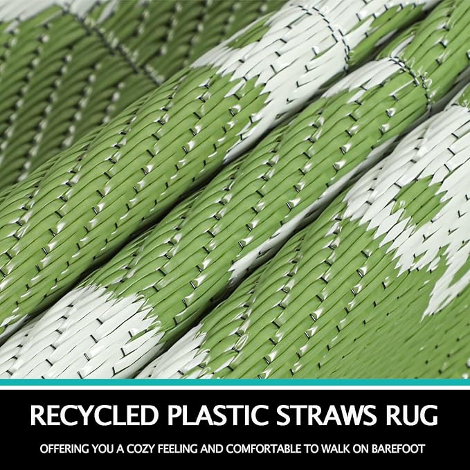Capslpad 8Ft Round Outdoor Rug for Patios Clearance Reversible Mat Plastic Straw Patio Rugs Lightweight RV Camping Mat Circle Outside Area Rug Carpet for Balcony Deck Trailer Picnic BBQ,Green
