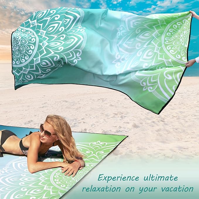 Beach Blanket Waterproof Sandproof Beach Mat 79" X 83" /10'x9'for 2-8 Adults Quick Drying Outdoor Picnic Mat Beach Accessories for Travel, Camping, Hiking
