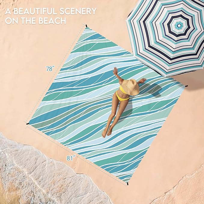 BYDOLL Beach Blanket Waterproof Sandproof 78''×81'' 1-7 Adults Oversized Lightweight Large Picnic Mat Waterproof Sandproof Blanket for Beach