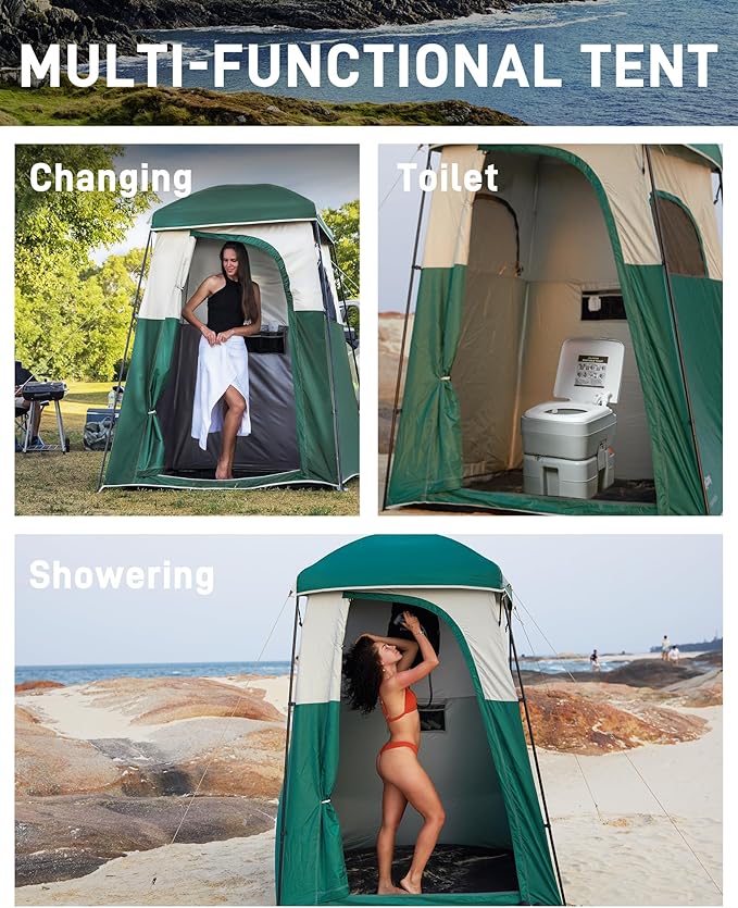 KingCamp Shower Tent, Portable Privacy Tent Outdoor Camping 1/2 Room Toilet Tents with Shower Bag & Dressing Room for Travel Beach Tailgate