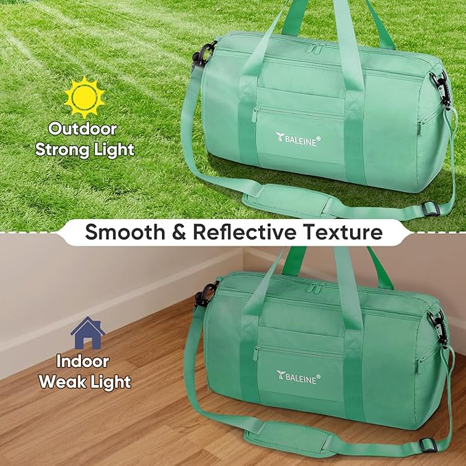BALEINE Gym Bag for Women and Men, Small Duffel Bag for Sports, Gyms and Weekend Getaway, Waterproof Dufflebag with Shoe and Wet Clothes Compartments, Lightweight Carryon Gymbag (Green)