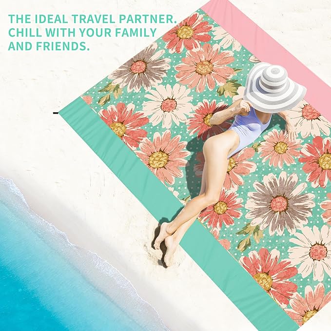 BYDOLL Beach Blanket Waterproof Sandproof 78''×110'' Suits1-7 Adults Compact Lightweight Oversized Sand-Free Blanket Large Picnic Mat for Beach Travel Camping Hiking