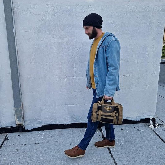 The Ryker Roll Up Tool Bag Organizer Gifts for Dad. Heavy Duty Motorcycle Tool Roll Bag Organizer. Portable Rollup Toolbag w/Detachable Pouches - Tools Bags Mens gifts for him/Mechanic (Khaki+Black)