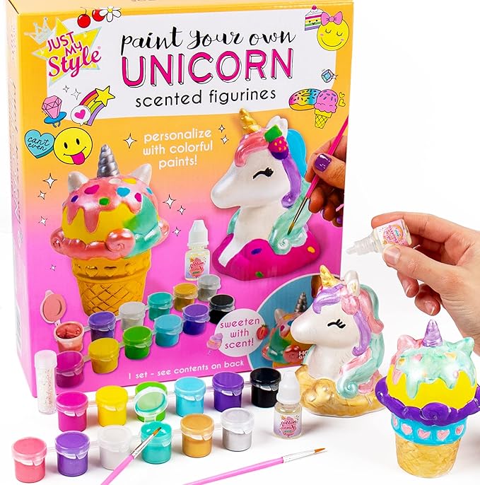 Just My Style Paint Your Own Scented Unicorn Figurines – Paint Your Own Waterless Ceramic Diffuser – Paintable Scented Unicorn Figurines – Customize with Pearlized Paints, Glitter & Sweet Scents