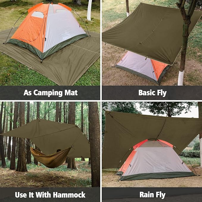 FREE SOLDIER Camping Tarp Waterproof Portable Multifunctional Outdoor Traveling Awning Backpacking Shelter Rain Tarp (Olive-Green 10×10.5ft)