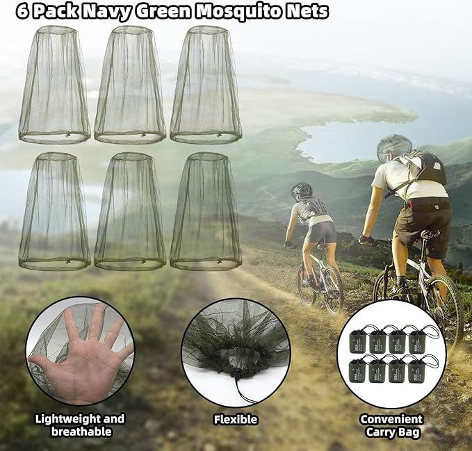 6 Packk Mosquito Covers Wearable Head Net Face Mesh Protecting Net Mosquito Fly Insects Bugs Preventing for Outdoor