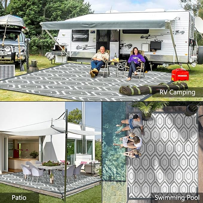 Outdoor Camping Rugs Patios Clearance Plastic Straw Rug Weatherproof Reversible Mats, Large Floor Mat for RV, Backyard, Deck, Picnic, Beach, Trailer, Camping