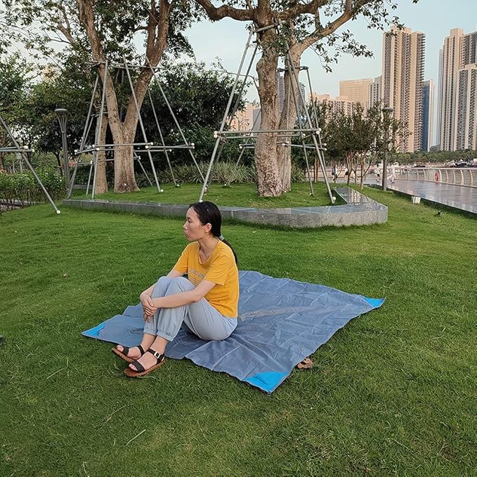 Orga'Neat Pocket Picnic Blanket, Sandproof Lightweight Pocket Camping Tarp, 55″x 60″ Foldable & Fits into Small Bag, Water Resistant Washable Quick Dry Compact Beach Mat for Outdoor Recreation