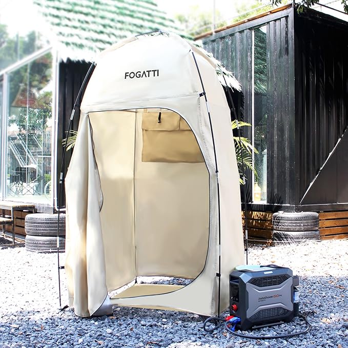 FOGATTI Portable Camping Shower Tent with Floor, 6.9 FT Extra Tall Shelter with 3 Internal Pockets and Carry Bag, Outdoor Privacy Tent for Shower Changing Dressing, Wind-Proof, Oversize, Easy Set Up