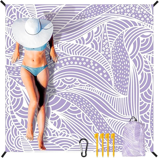 Beach Blanket Waterproof Sandproof Extra Large Beach Mat 79" X 83"/120"x108"for 1-8 Adults Quick Drying Durable Outdoor Picnic Mat for Beach Travel Camping Hiking