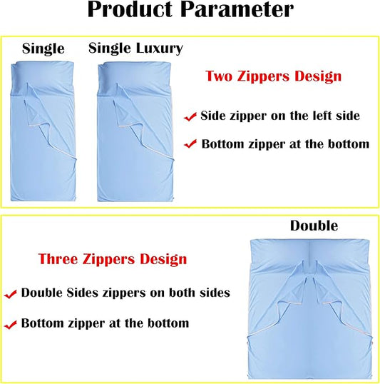 Brand - GANNAFEE Cotton Sleeping Bag Liner with Zipper - 100% Cotton Travel Sheet Sleep Sack Adult - Travel Sleeping Bag for Hotels Camping Hiking