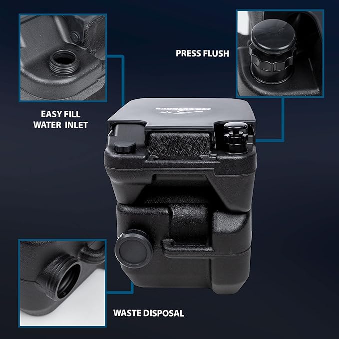 Camping Toilet w/Privacy Tent – 2.5 Gallon Fresh Water Camp Toilet for up to 50 Clean Flushes – Odorless & Heat Resistant Portable Camping Toilet – PE Camping Potty w/ 5.3 Gallon Waste Tank