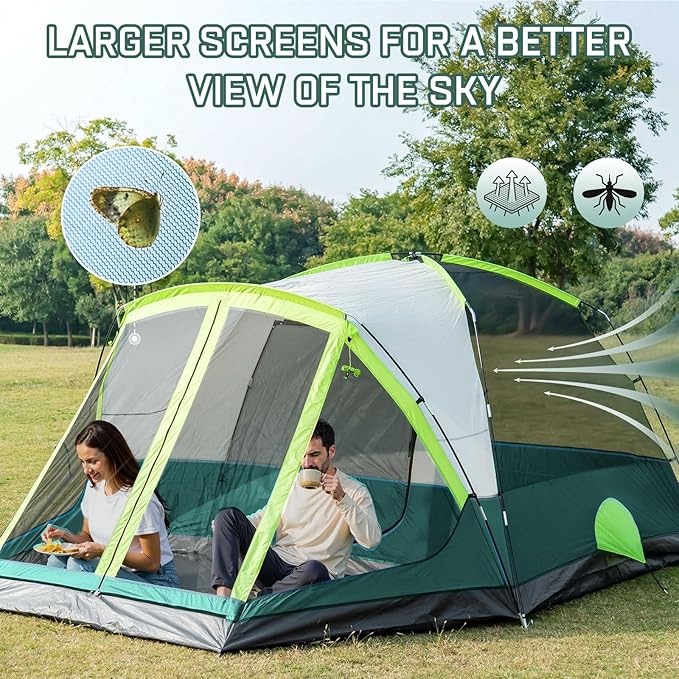 6/8 Person Large Waterproof Family Tents for Camping, Screened Camping Tent with Screen Porch, Bug-Free Relaxation & Easy Setup, Includes Rainfly & Carry Bag