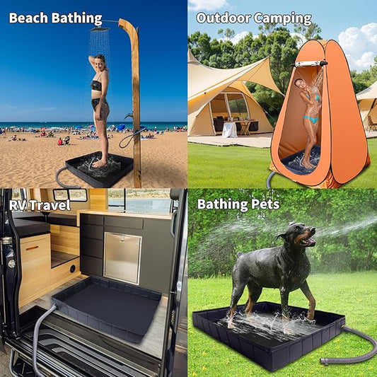 Portable Shower Pan - Upgraded Foldable Shower Base Bottom Drainage Hole Design with Storage Bag Tent Flooring Camping Gear for Rv,Outdoor Camping Shower,Beach,Pet Bath