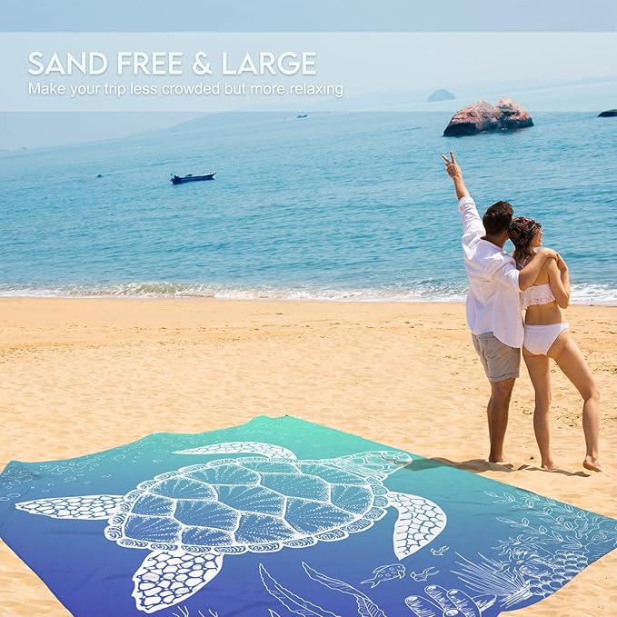 BYDOLL Beach Blanket Waterproof Sandproof 78''×81'' 1-7 Adults Oversized Lightweight Large Picnic Mat Waterproof Sandproof Blanket for Beach