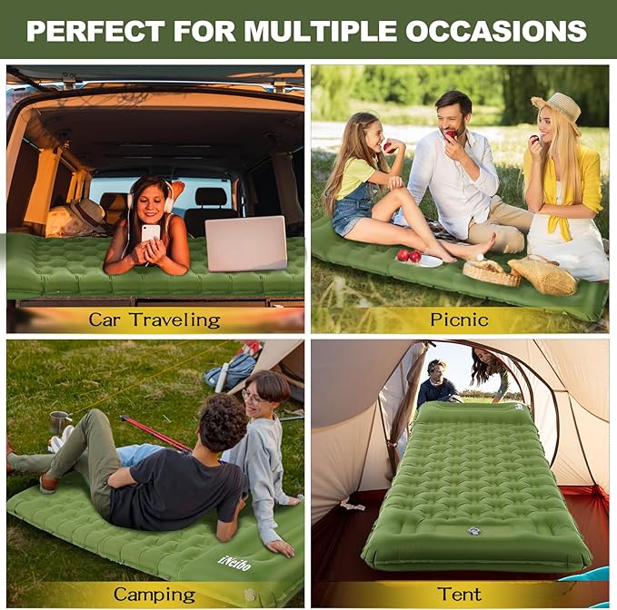 iNeibo Camping Sleeping Pad, Ultralight Inflating Mattress With Pillow & Foot Pump, Ultra-Thick Enhanced Support for Hiking, Backpacking, Tent, Car Traveling