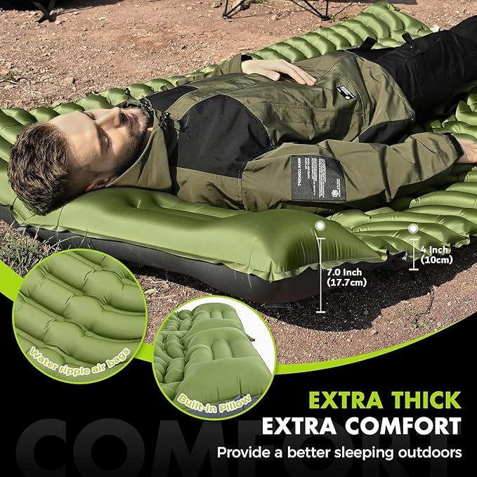 Camping Sleeping Pad,Double Sleeping Pad for Camping-Self Inflating 4" Extra-Thick for 2 Person with Pillow Built-in Foot Pump Inflatable Sleeping Mat for Backpacking,Hiking,Traveling,Tent