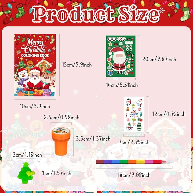 Cinrobiye 72 Pieces Merry Christmas Party Favors Max Holiday Coloring Books Tattoo DIY Sticker Stampers Class Reward Prizes for Christmas Holiday Winter Party Supplies