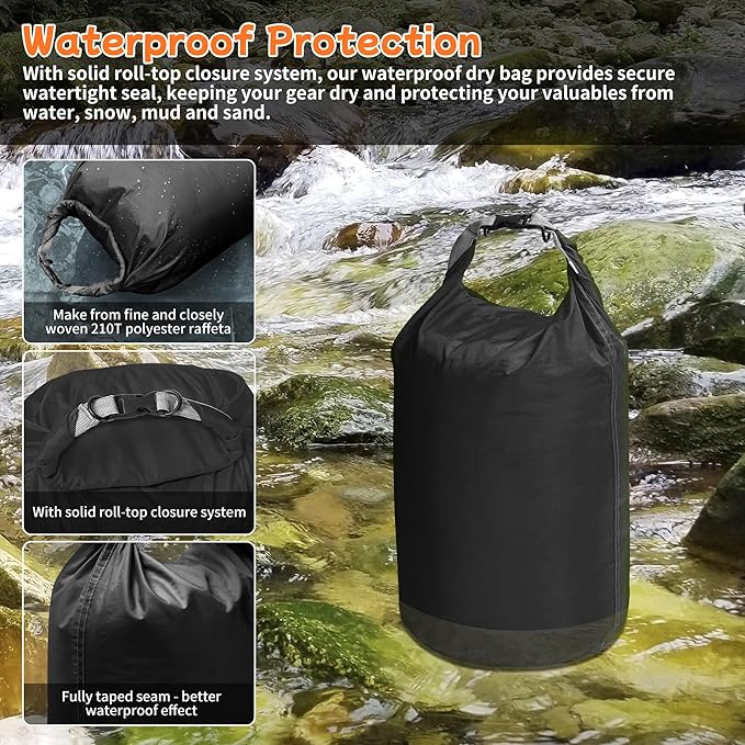 Desoto Waterproof Dry Bag 2 packs, 2L/5L/10L/20L/40L/70L Dry Sack Lightweight Portable, Dry Storage Bag to Keep Gear Dry Clean for Kayaking, Gym, Hiking, Swimming, Camping
