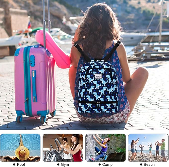 Dry Wet Drawstring Backpack with Shoe Compartment for Women Adjustable Gym Bag