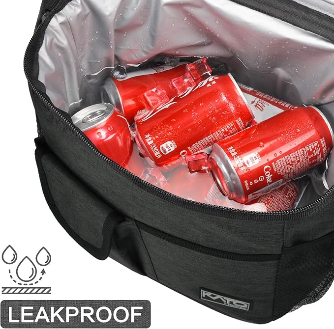 Tirrinia Large Insulated Lunch Bag for Women Men, 10L Leakproof Thermal Reusable Lunch Box for Adult, Tall Meal Prep Lunch Cooler Tote with 4 Pockets for Office Work, Black