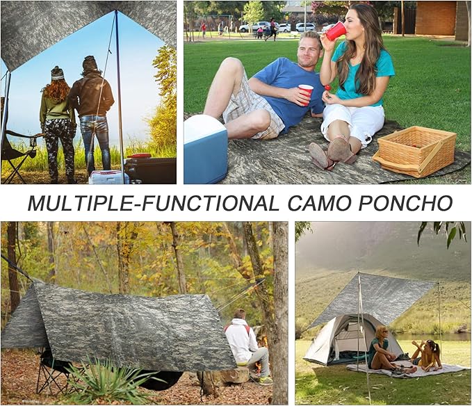 Camo Rain Poncho, Multi Use Waterproof Rain Coat