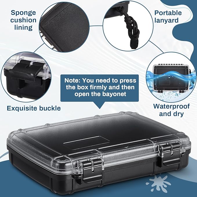 2 Pcs Waterproof Dry Box for Boat Junction Box 9.3 x 7.1 x 1.9 Inches,large,watertight Storage Protective Case for Mobile Phones Wallets Camping Hiking Boating, Black