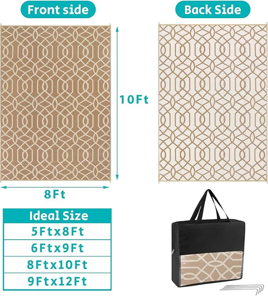 HEBE Outdoor Rug 8'x10' for Patios Waterproof Clearance Reversible Patio Mat Plastic Straw Rug RV Camping Mat Outside Area Rug Carpet for Camping RV,Porch,Deck,Balcony,Camper,Backyard