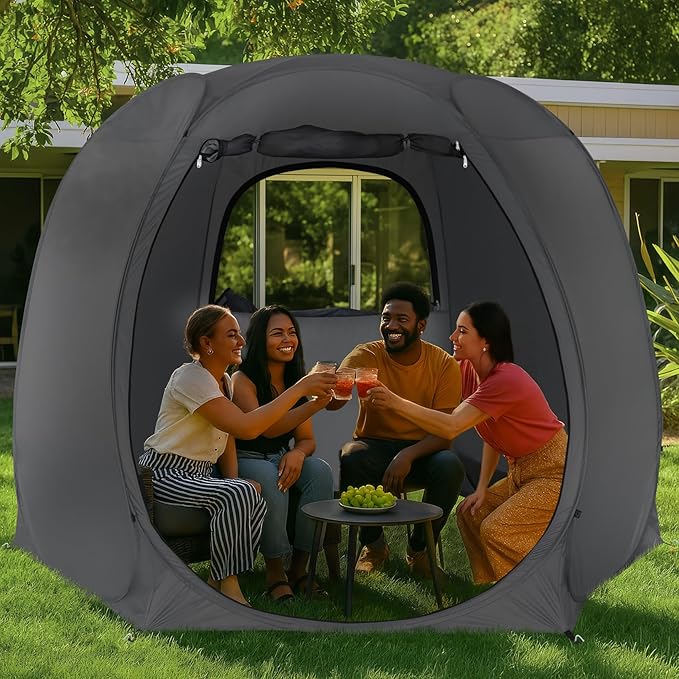 Patio Gazebo Screen House Room, LEEDOR Pop Up Outdoor Gazebo Tent with Roll Up Mosquito Netting, Easy Setup & Waterproof & Sunshade, Suitable for Camping Trip, Backyard, Beach, Picnic - Grey