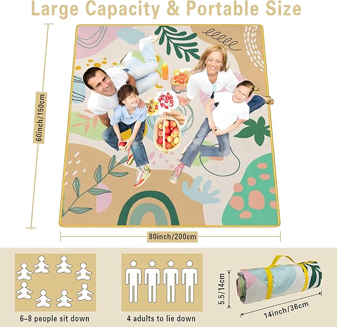 Extra Large Picnic Blankets Waterproof Foldable (60 "x 80") Beach Blanket Waterproof Sandproof,3-Layer Thicking Mat Outdoor Packable Camping Blanket