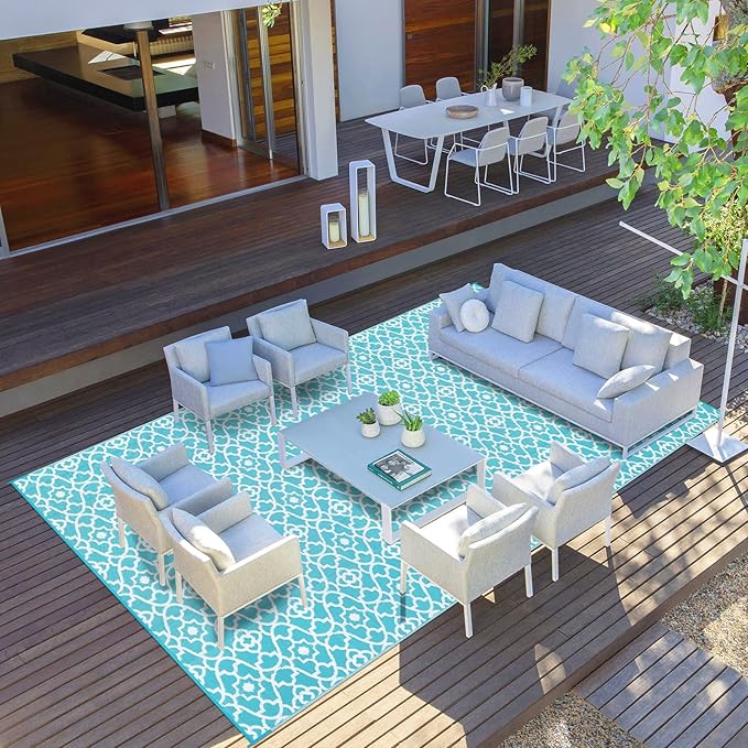 HEBE Outdoor Rug 9'x18' for Patios Waterproof Clearance Reversible Patio Mat Plastic Straw Rug RV Camping Mat Outside Area Rug Carpet for Camping RV,Porch,Deck,Balcony,Camper,Backyard