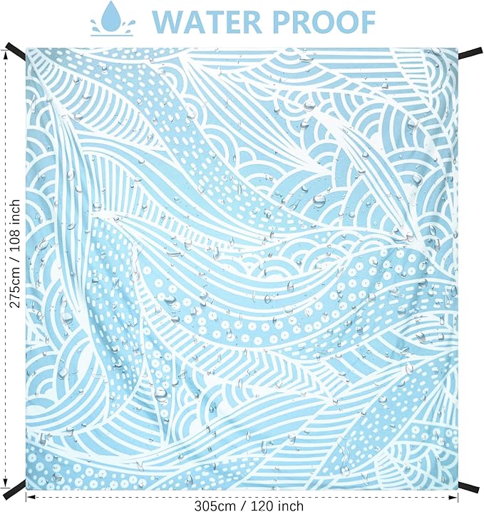 Beach Blanket Waterproof Sandproof Beach Mat 79”x 83” for 1-4 Adults Quick Drying Durable Outdoor Picnic Mat for Beach Festival Travel Picnic Camping Hiking (LBL-Ripple, 120"×108"(8 Person))