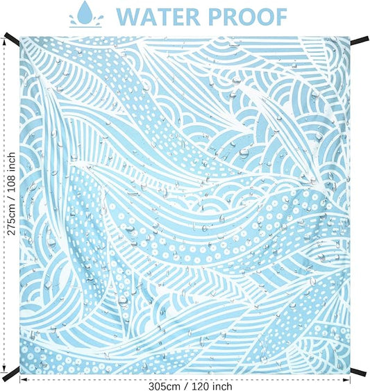 Beach Blanket Waterproof Sandproof Beach Mat 79”x 83” for 1-4 Adults Quick Drying Durable Outdoor Picnic Mat for Beach Festival Travel Picnic Camping Hiking (LBL-Ripple, 120"×108"(8 Person))