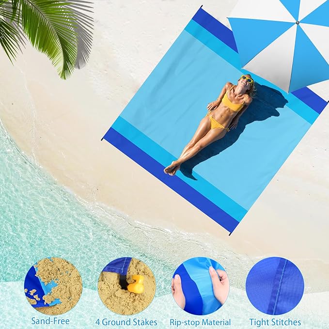 BYDOLL Beach Blanket 78''X81'' 4-7 Adults Oversized Lightweight Waterproof Sandproof Blanket for Beach Large Picnic Mat Travel Camping