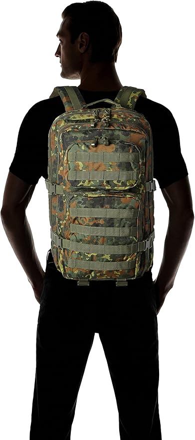 Mil-Tec Unisex Assault Pack - Rugged Durable Lightweight Ergonomic Versatile Tactical Outdoor Camping Hiking Backpack with Adjustable Padded Shoulder Straps & MOLLE Loops, Flecktarn Camo, 36L