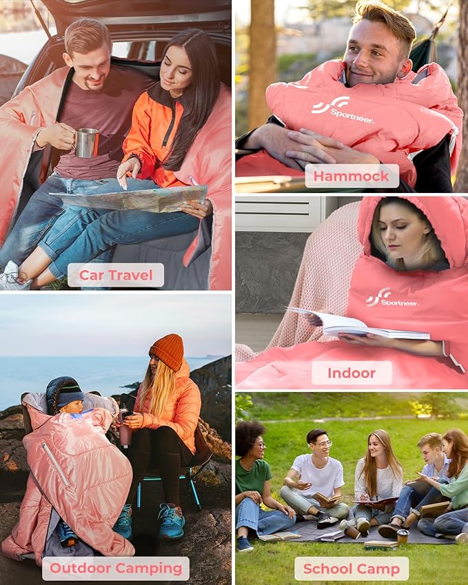 Sportneer Sleeping Bag - Wearable for Adults & Kids with Arm Zipper Holes in Cold & Warm Weather, Waterproof Portable Sleeping Bag for Camping, Hiking, Backpacking, Outdoor Travel