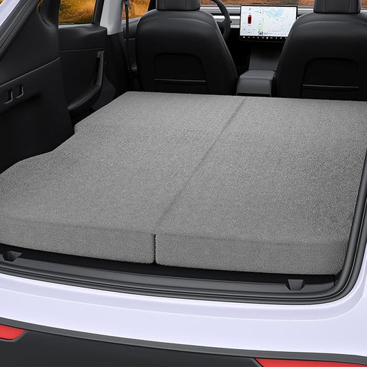 Ferlizer 4" Memory Foam Camping Mattress for Tesla Model 3, 74" x 43", Foldable Car Sleeping Pad with Plush Washable Cover, CertiPUR-US Certified, Grey