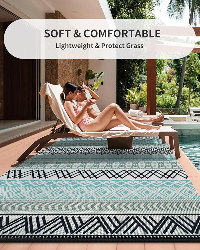 MontVoo Outdoor Rug Carpet 10x14 Waterproof-Patio Rug Mat Reversible RV Camping Rug Picnic Mat Plastic Straw Outside Rug for Balcony Porch Deck Beach-Boho Outdoor Area Rug for Patio Decor Colorful
