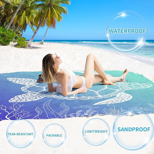 BYDOLL Beach Blanket Waterproof Sandproof 78''×81'' Suits1-4 Adults Compact Lightweight Oversized Sand-Free Blanket Large Picnic Mat for Beach Travel Camping Hiking