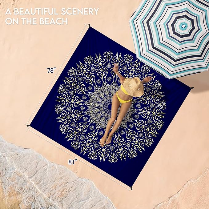 BYDOLL Beach Blanket 78''X81'' 4-7 Adults Oversized Lightweight Waterproof Sandproof Blanket for Beach Large Picnic Mat Travel Camping