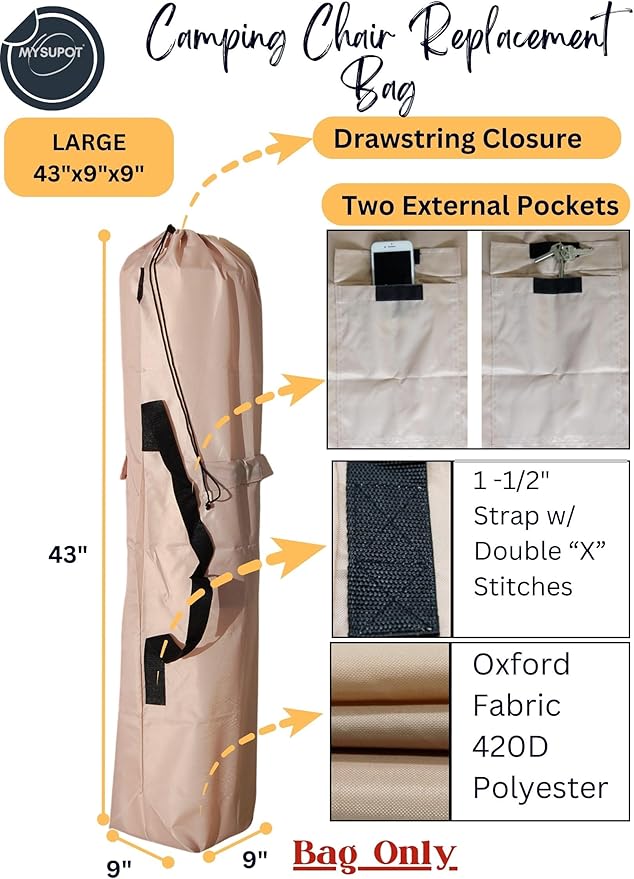 Replacement Bag for Folding Camping Chair, Portable Camp Chair, Hammock, Yoga Mat, Umbrella, Tents, Tripods, Fishing Poles - 420D Oxford Polyester Fabric