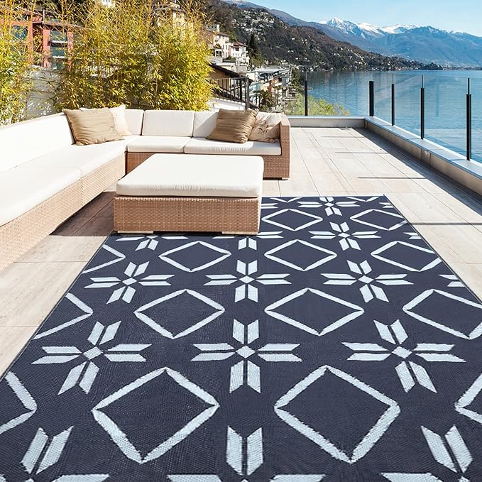 Kohree Outdoor Rug 6x9, RV Outdoor Rugs Reversible Waterproof Outdoor Camping Rug Patio Rugs Clearance with 4 Corner Loops for Patio, RV, Deck, Backyard, Picnic, Easy to Clean & Carry