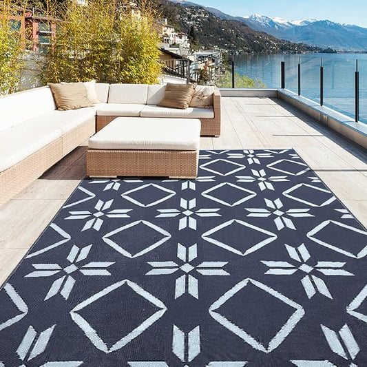Kohree Outdoor Rug 6x9, RV Outdoor Rugs Reversible Waterproof Outdoor Camping Rug Patio Rugs Clearance with 4 Corner Loops for Patio, RV, Deck, Backyard, Picnic, Easy to Clean & Carry