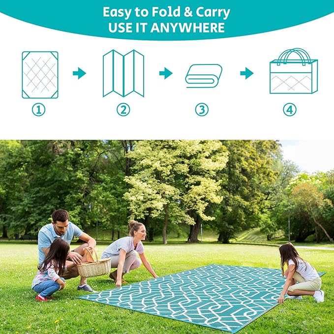 HEBE Outdoor Rug 9'x12' for Patios Waterproof Clearance Reversible Patio Mat Plastic Straw Rug RV Camping Mat Outside Area Rug Carpet for Camping RV,Porch,Deck,Balcony,Camper,Backyard